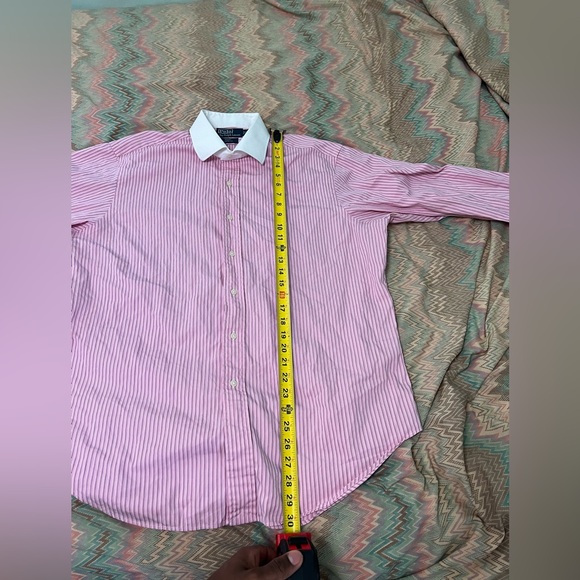 Polo by Ralph Lauren Pink Stripe Contrast Collar Dress Shirt 16.5 - Picture 2 of 11